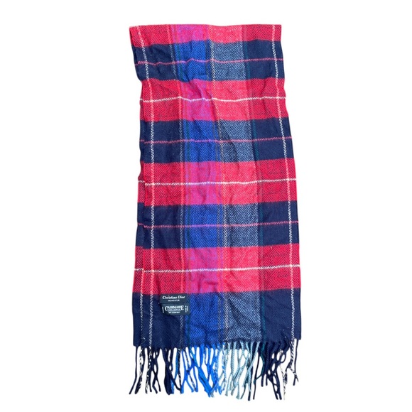Christian Dior Red and Blue Plaid Scarf - Picture 1 of 4